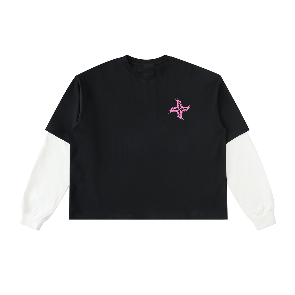 Layered Contrast Sleeve Cotton T-Shirt